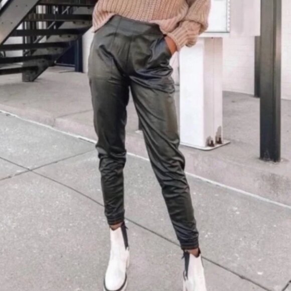 SPANX Pants - Spanx Black Faux Leather Jogger Pants Black Size Small NWT